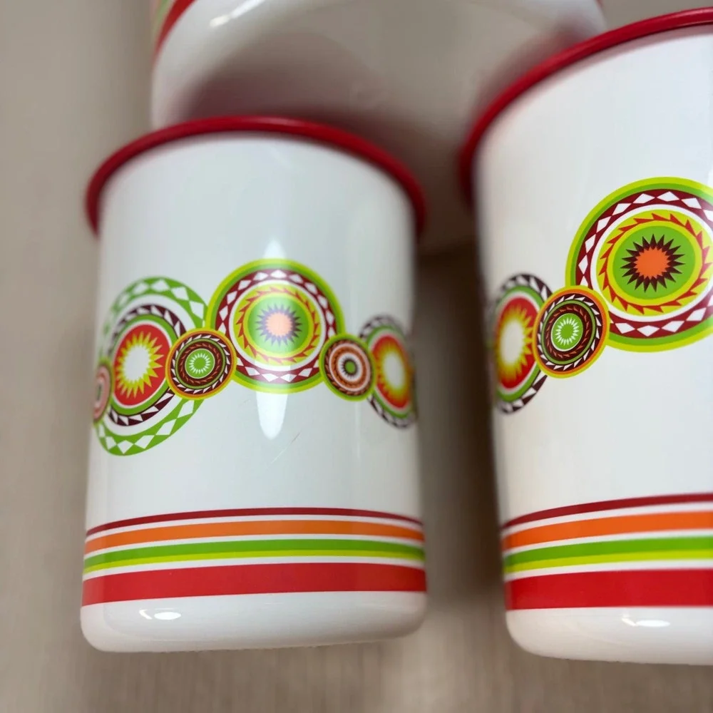 Vintage Tupperware Canister Set 3 Red Orange Green Fiesta Mexico Psychedelic